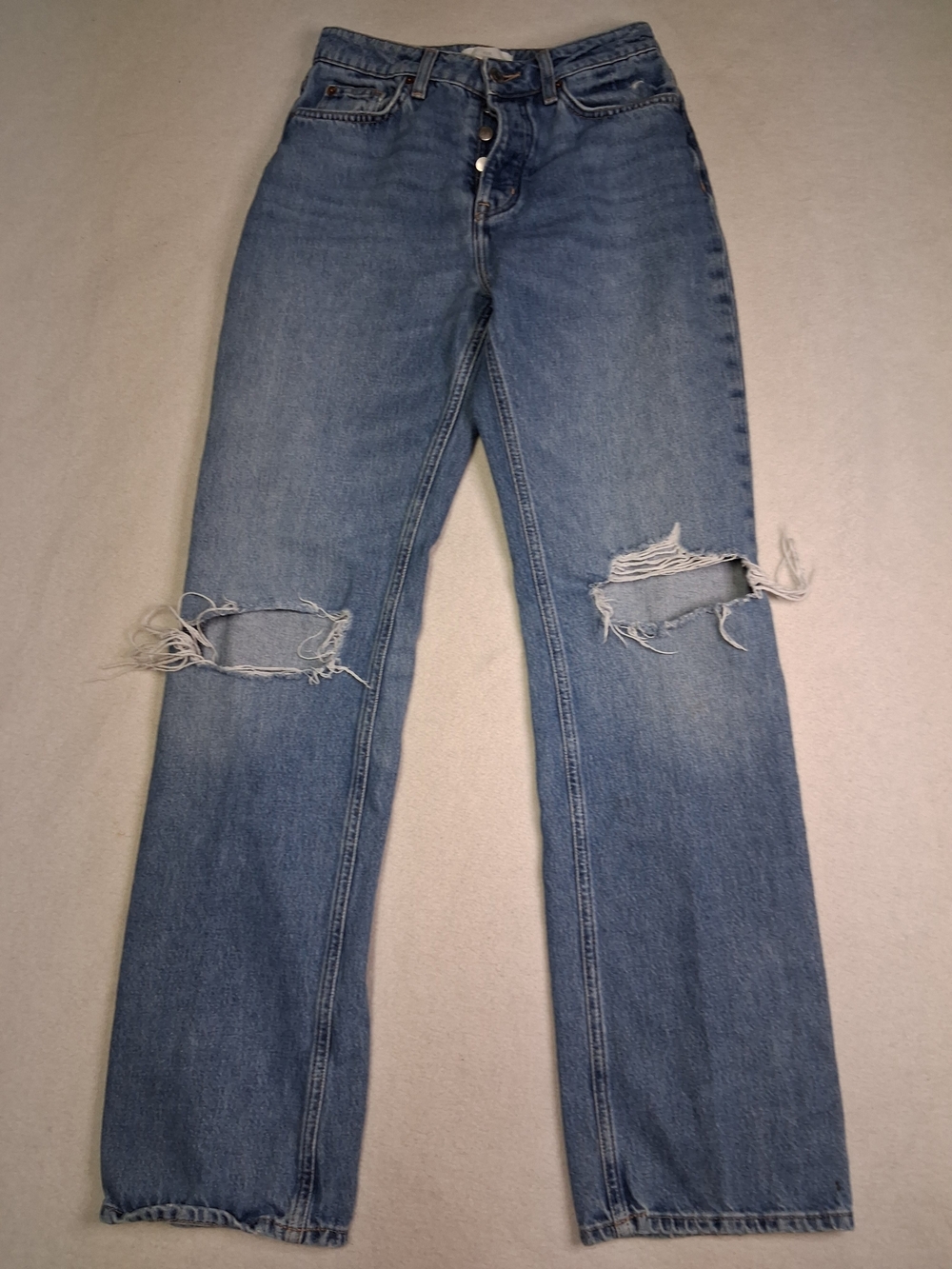 H&M Light Blue Distressed Straight-Leg Jeans